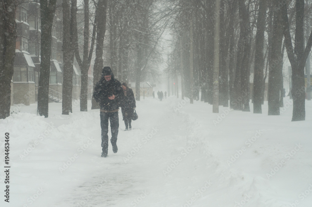 people walking in the snow and snowstorms
Kharkiv, Ukraine March 1, 2018