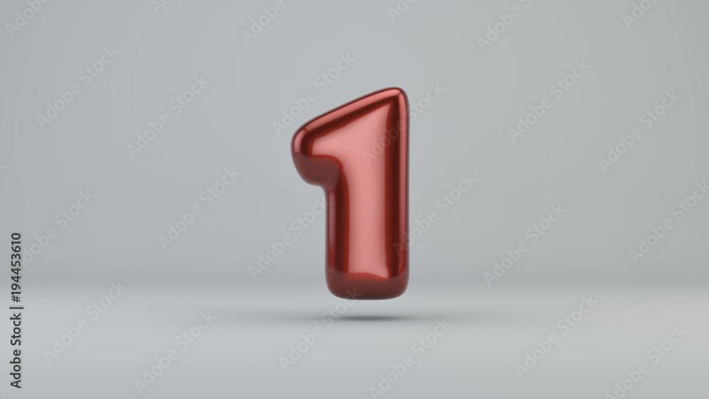 Glossy paint number 1. 3D render of bubble font with glint Glossy paint number 1. 3D render of bubble font with glint