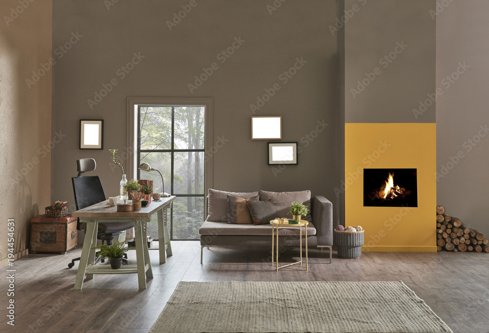 Fototapeta premium business office style table and chair concept with windows decoration