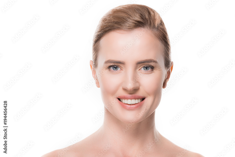 Portrait of woman with fresh clean skin isolated on white Portrait of woman with fresh clean skin isolated on white