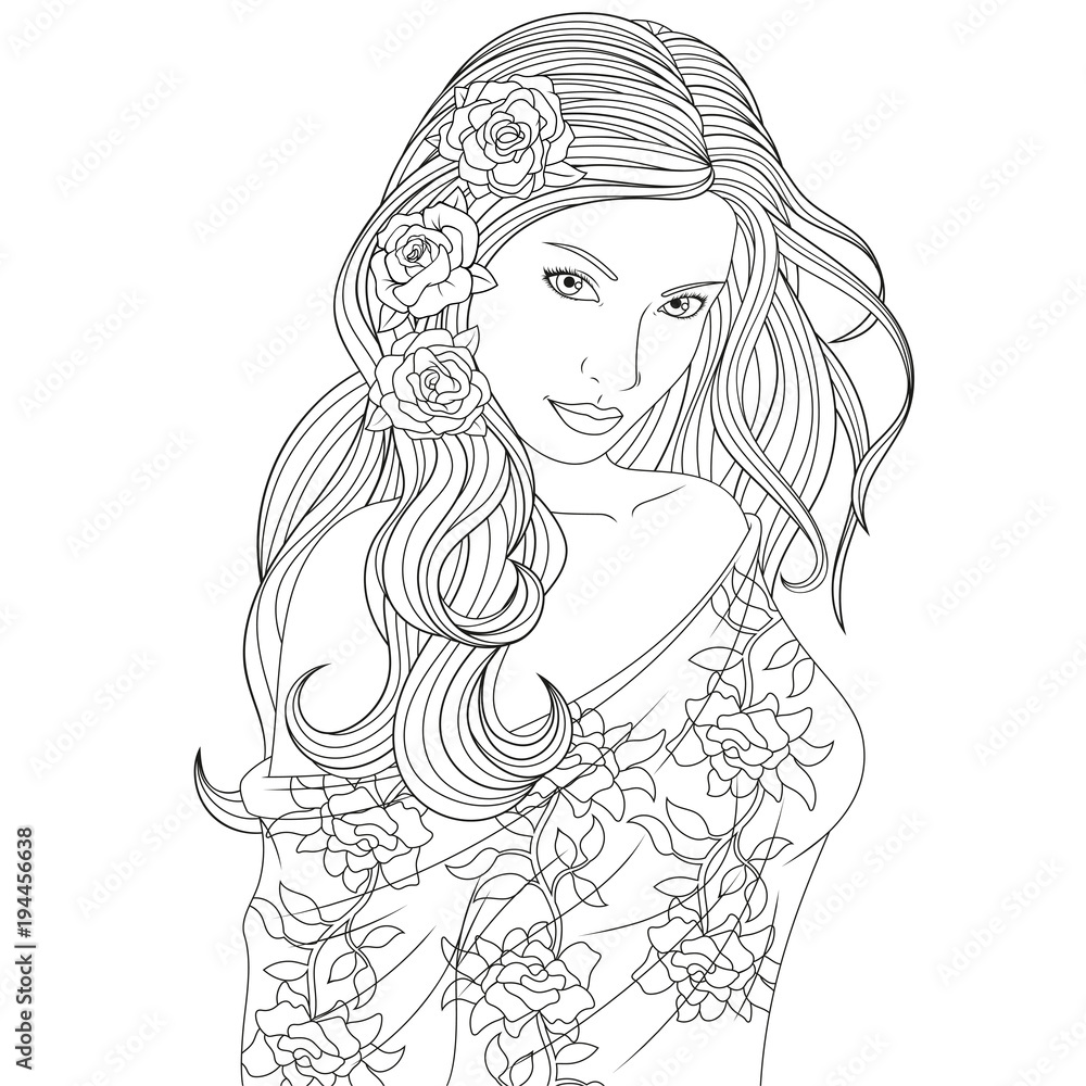 beautiful girl coloring pages Stock Vector   Adobe Stock