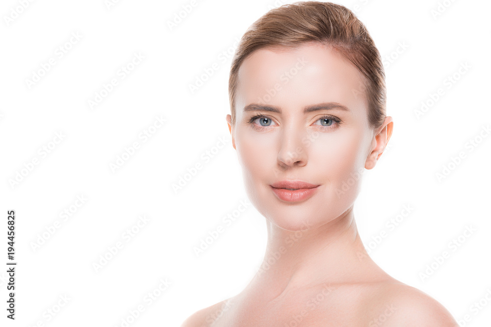 Portrait of woman with clean fresh skin isolated on white Portrait of woman with clean fresh skin isolated on white