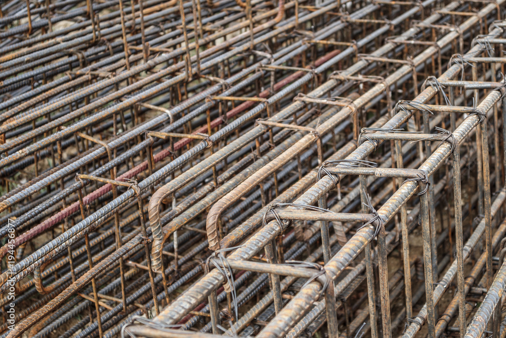 steel rebar for reinforced concrete at building construction site