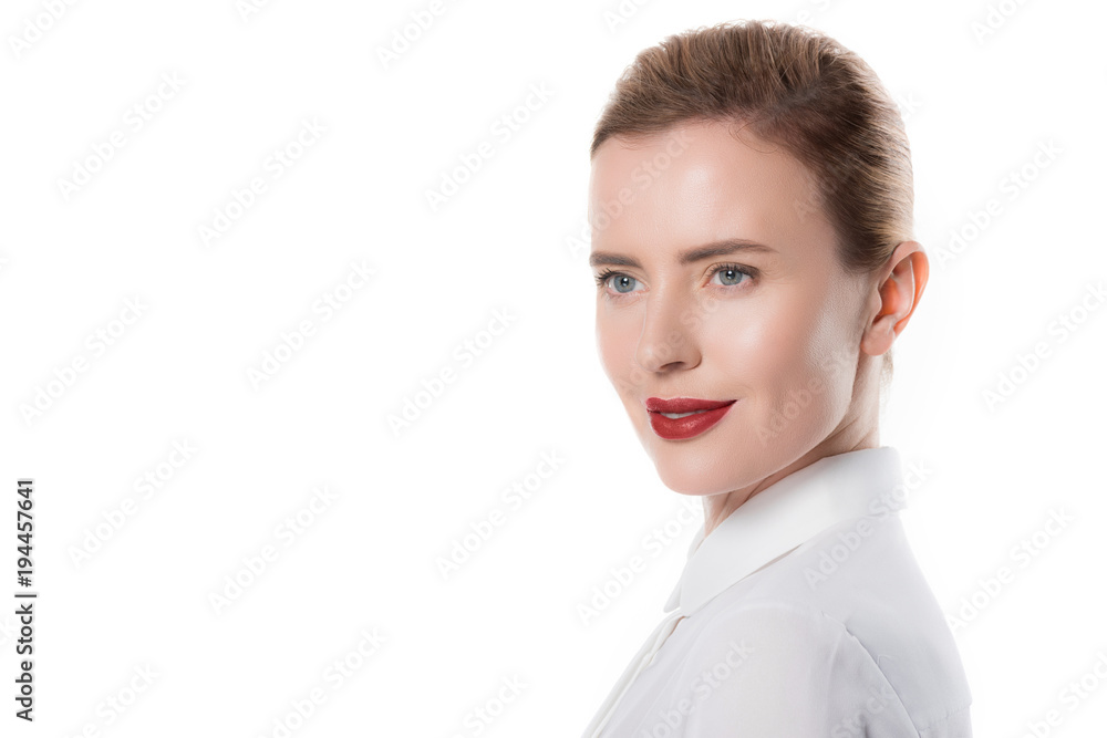 Smiling female with beautiful make up isolated on white Smiling female with beautiful make up isolated on white
