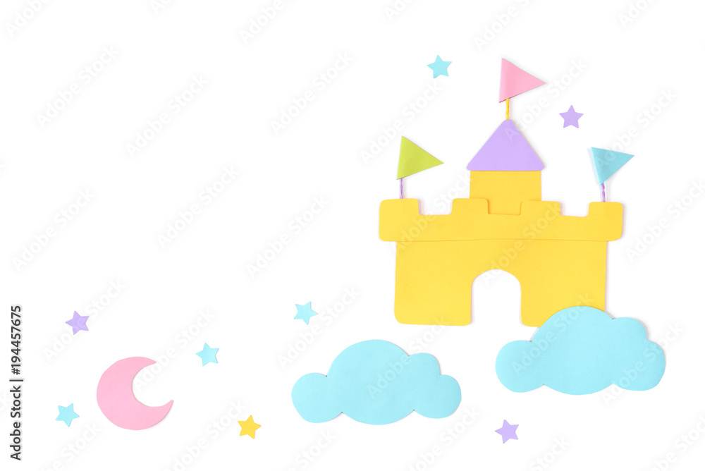 Fototapeta premium Castle in the cloud paper cut on white background - isolated