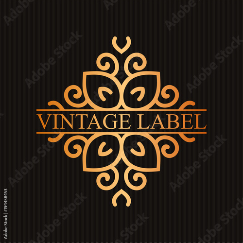 Vintage ornamental retro golden label. Template for design. Vector illustration