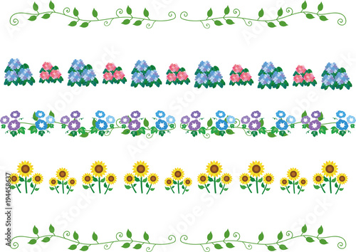 夏の花　罫線、ラインセット