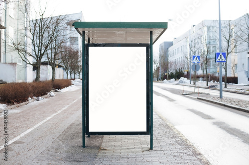 Mock up of light box on the bus stop. City bus stop with empty mock up banner for your advertising