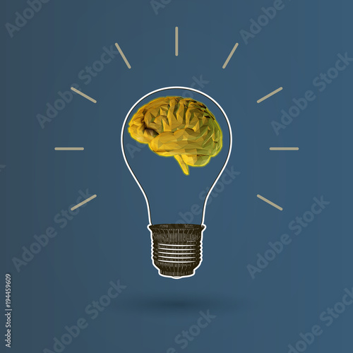 Light bulb with brain illustration on blue BG