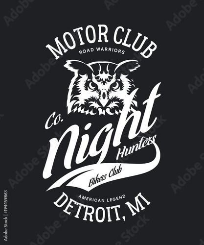 Vintage bikers club t-shirt vector logo on dark background