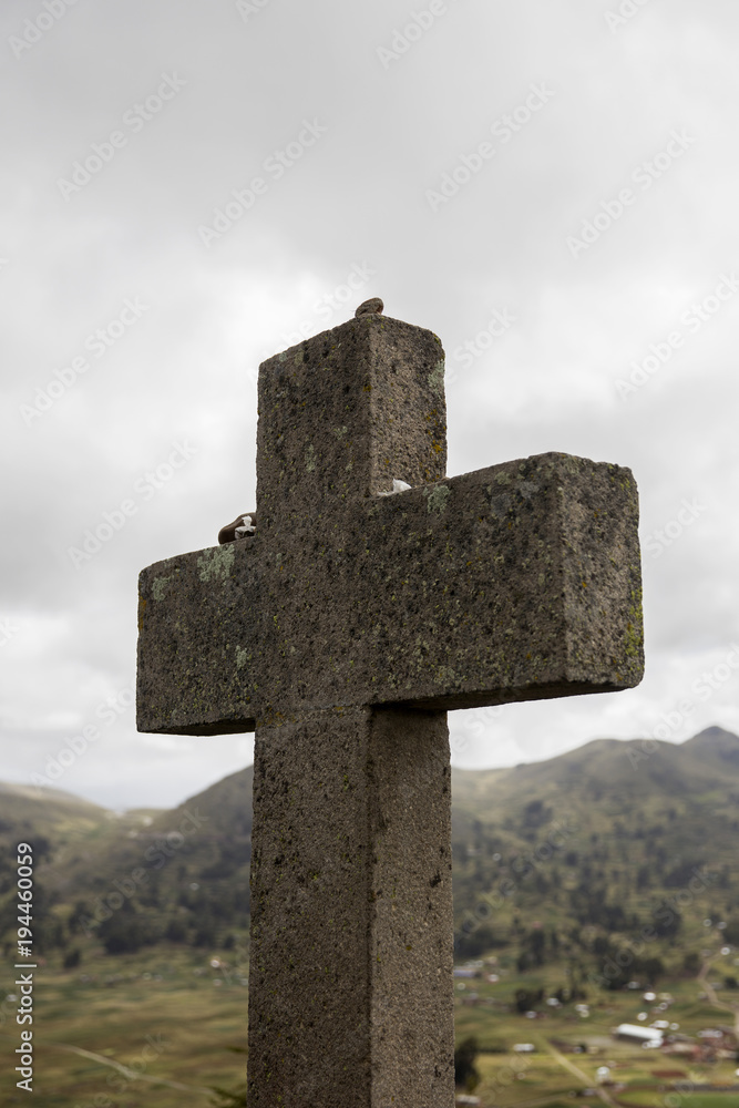 Cross at Cerro Calvario in Copacabana, Bolivia