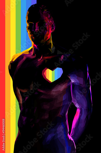 Man body with rainbow stripe on black BG