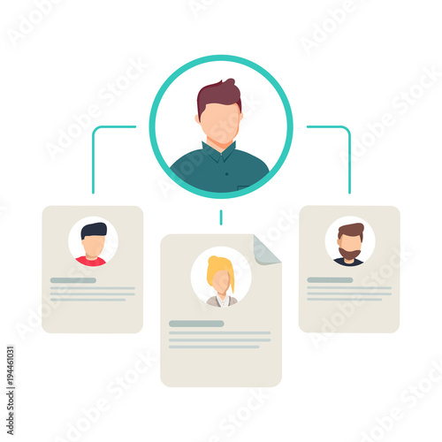 Teamwork flow chart, business hierarchy or business team pyramid structure, company organization branches.