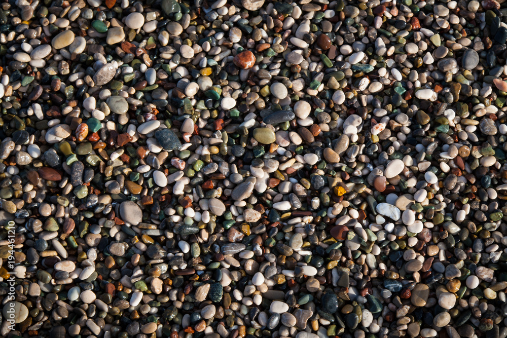 multi-colored pebbles on the beach, washed by waves multi-colored pebbles on the beach, washed by waves