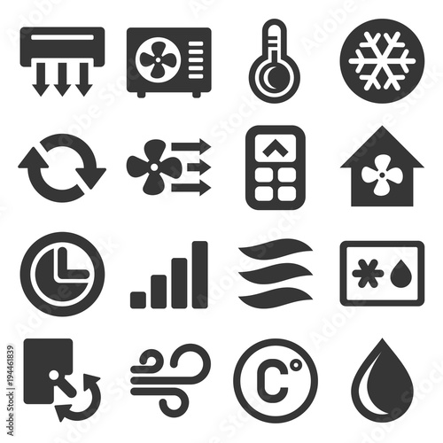 Air Conditioner Icons Set on White Background. Vector