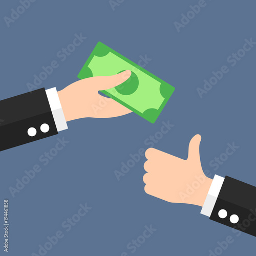 Hand giving money note bank with Thumbs up icon for business design