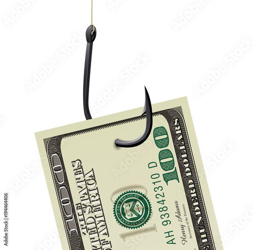 Fishhook business concept - money symbol as trap 