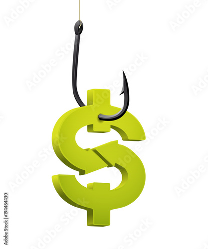 Fishhook business concept - money symbol as trap 
