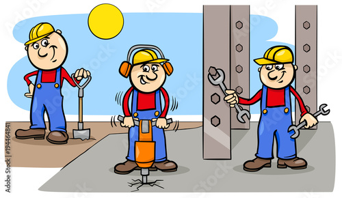 manual workers or builders group at work