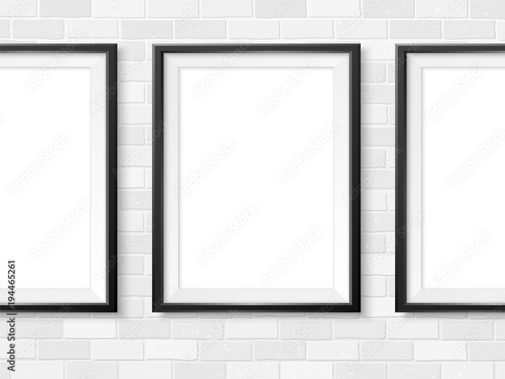Frames photo gallery mock up white brick wall vector black Stock Vector ...