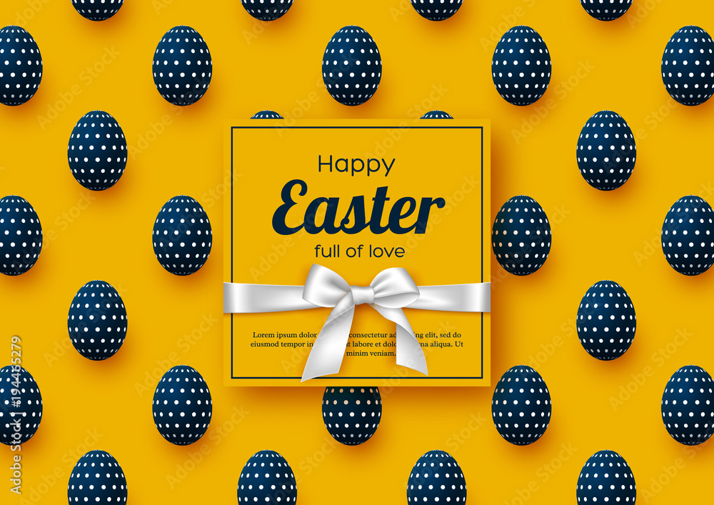 Fototapeta premium Easter holiday greeting card with realistic eggs. Vector illustration.