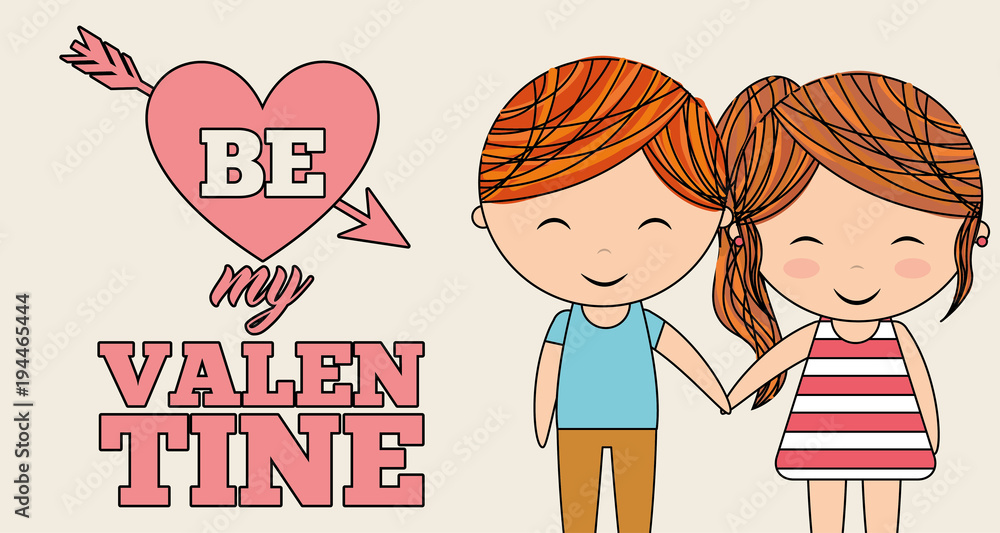 ilttle girl and boy honding hands be my valentines banner vector illustration