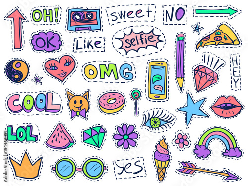 Patch badges set college doodles social media colorful 1