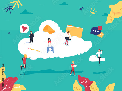 Cloud computing services and technology, data storage flat vector illustration. Network data storage design