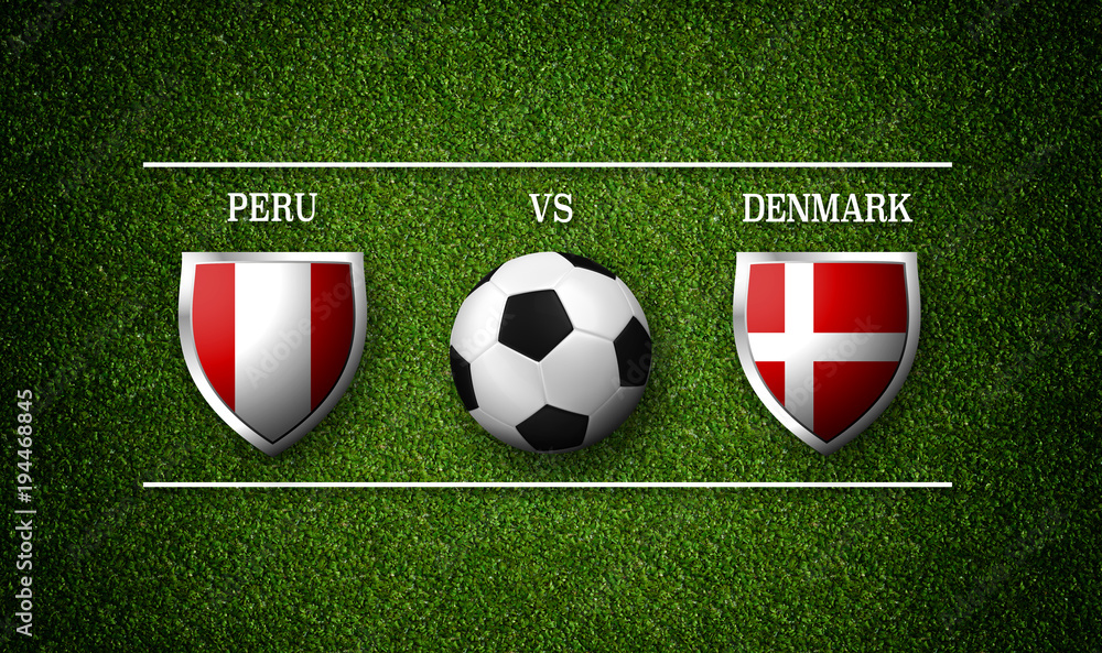 Football Match schedule, Peru vs Denmark, flags of countries and soccer