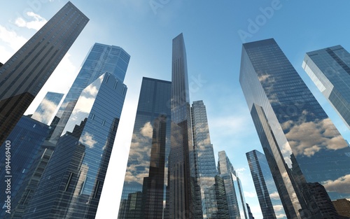 Skyscrapers, modern high-rise buildings against the sky 3D rendering