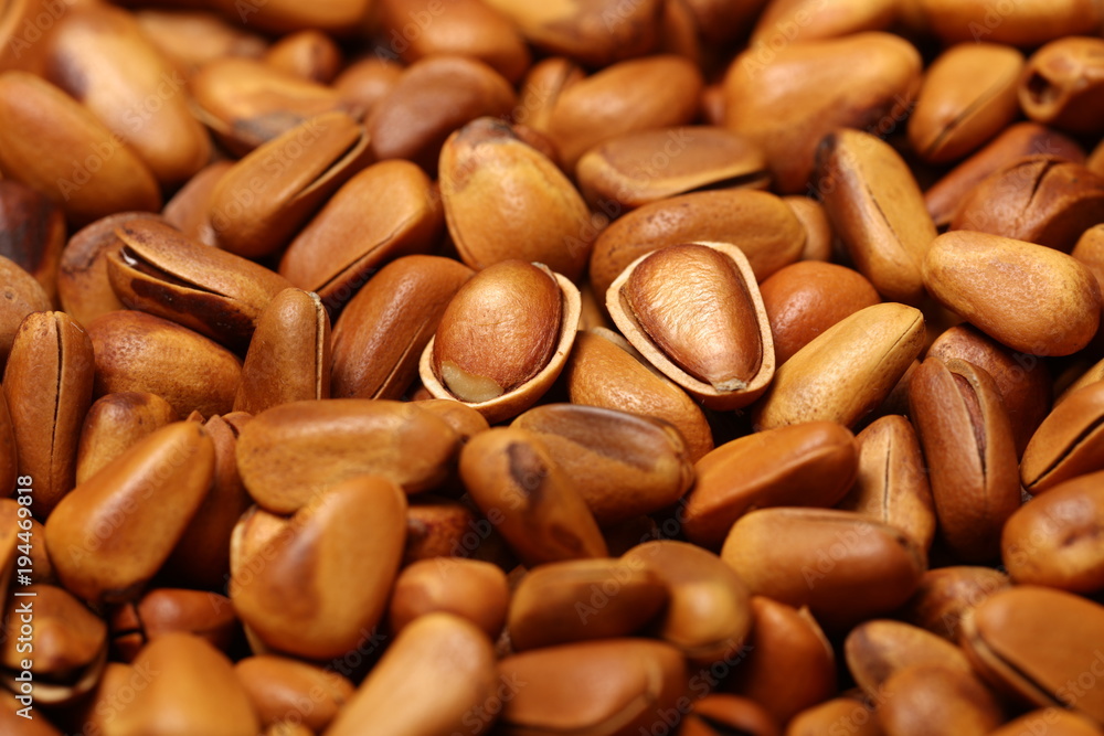 pine nuts set as a background 