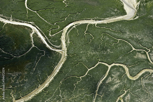 Beautiful shapes in this abstract aerial image over the Baie de la Somme at low tide