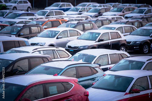 Cars For Sale Stock Lot Row. Car Dealer Inventory