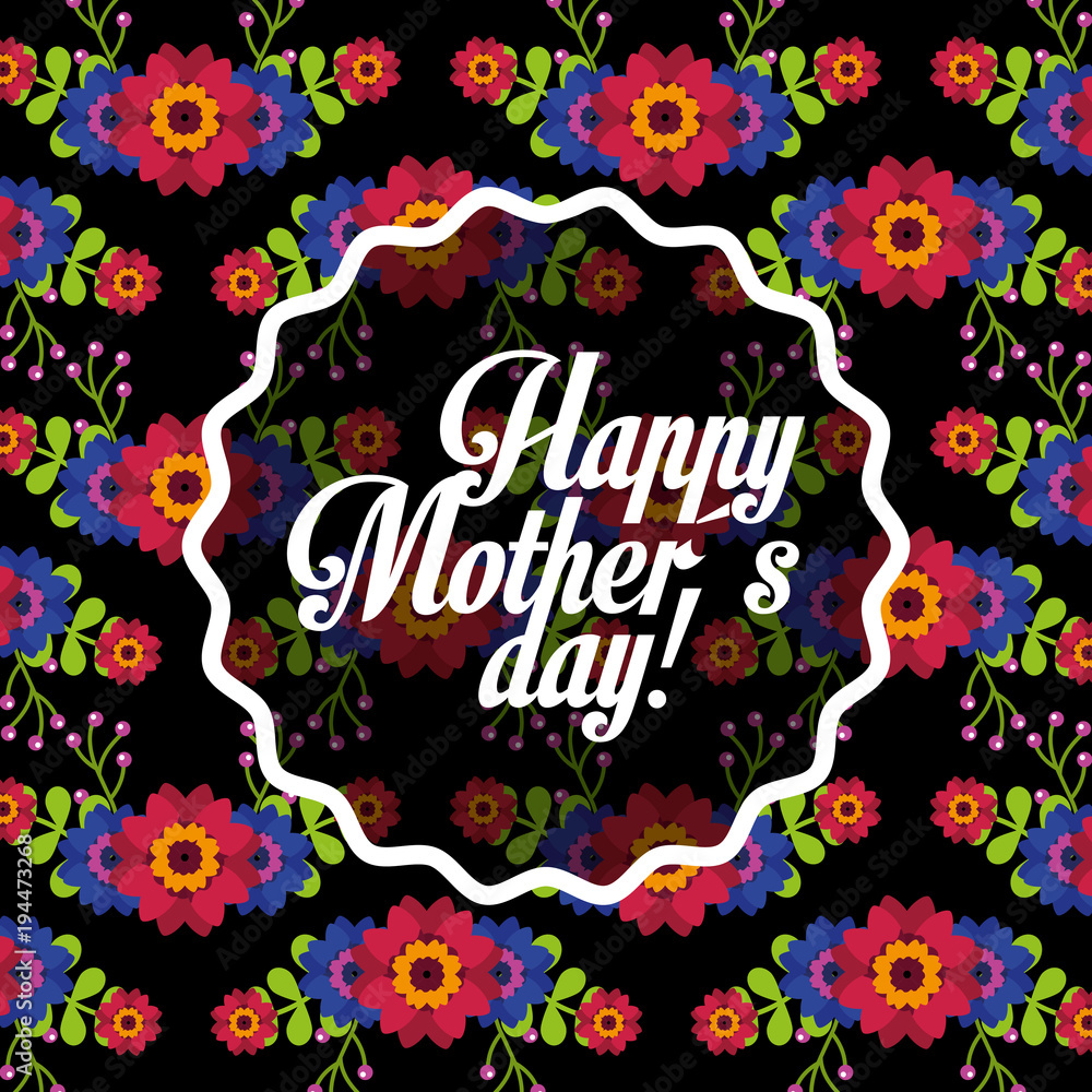 happy mothers day greeting card floral bright color dark background vector illustration