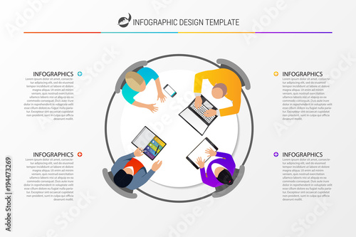 Office table top view business meeting. Infographic concept