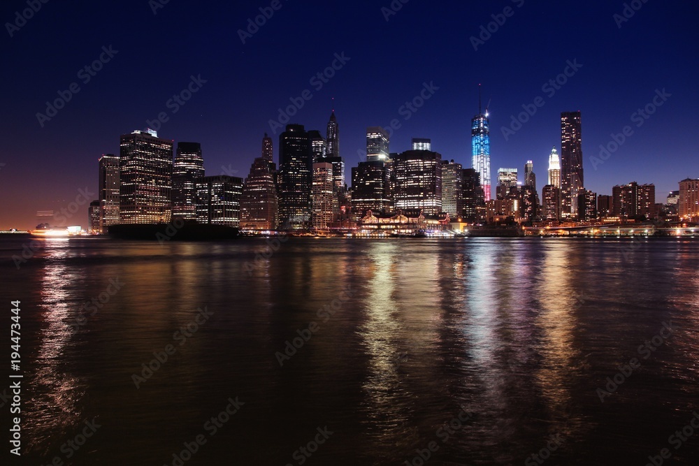 New York night skyline. Manhattan night view, NY.
