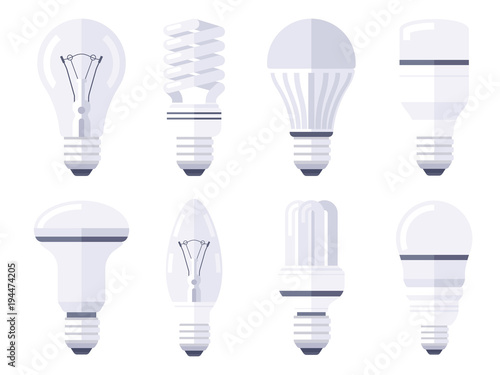 Bulb types flat design. Vector illustration