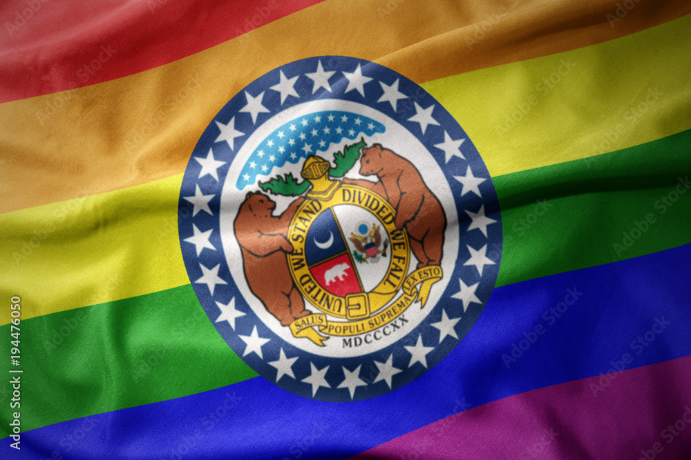 waving missouri state rainbow gay pride flag banner waving missouri state rainbow gay pride flag banner