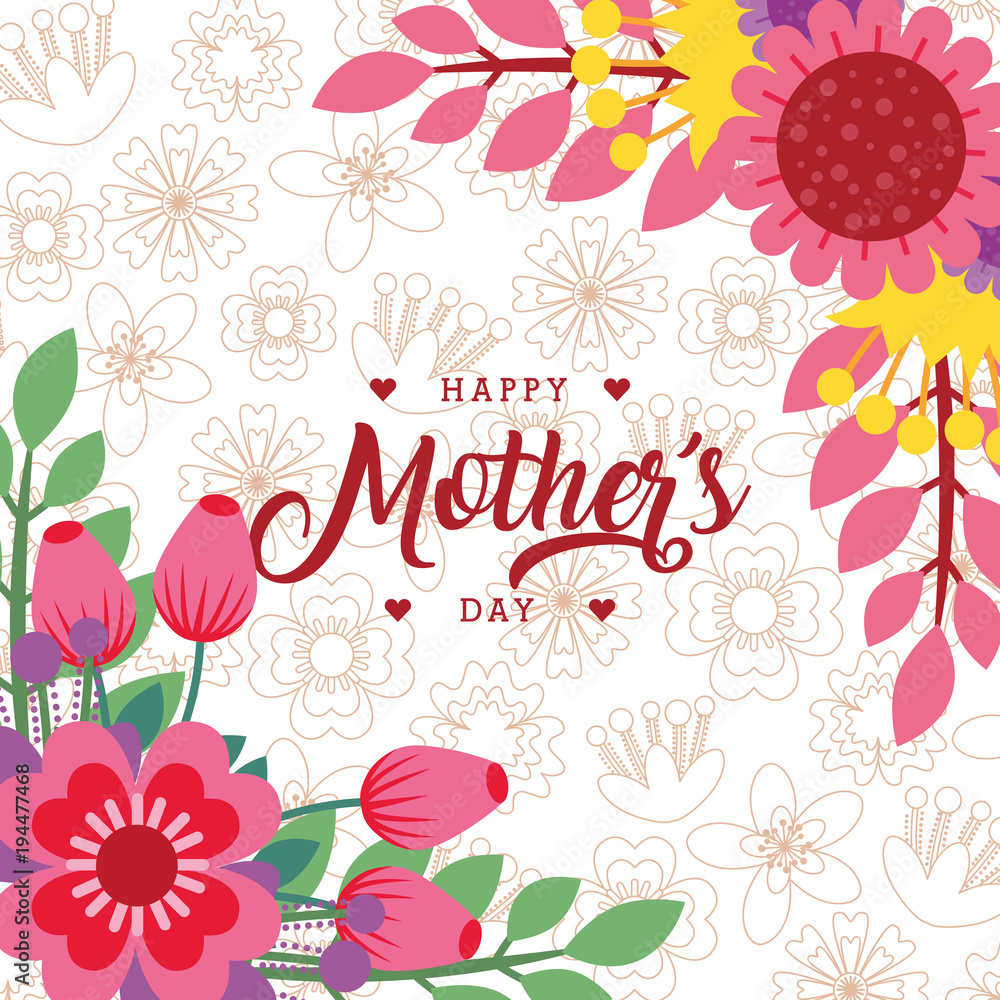 elegant flowers greeting card - happy mothers day vector illustration