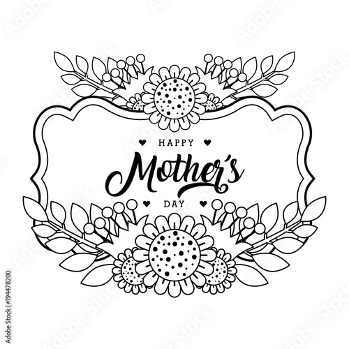 happy mothers day card vintage decoration flowers outline vector illustration