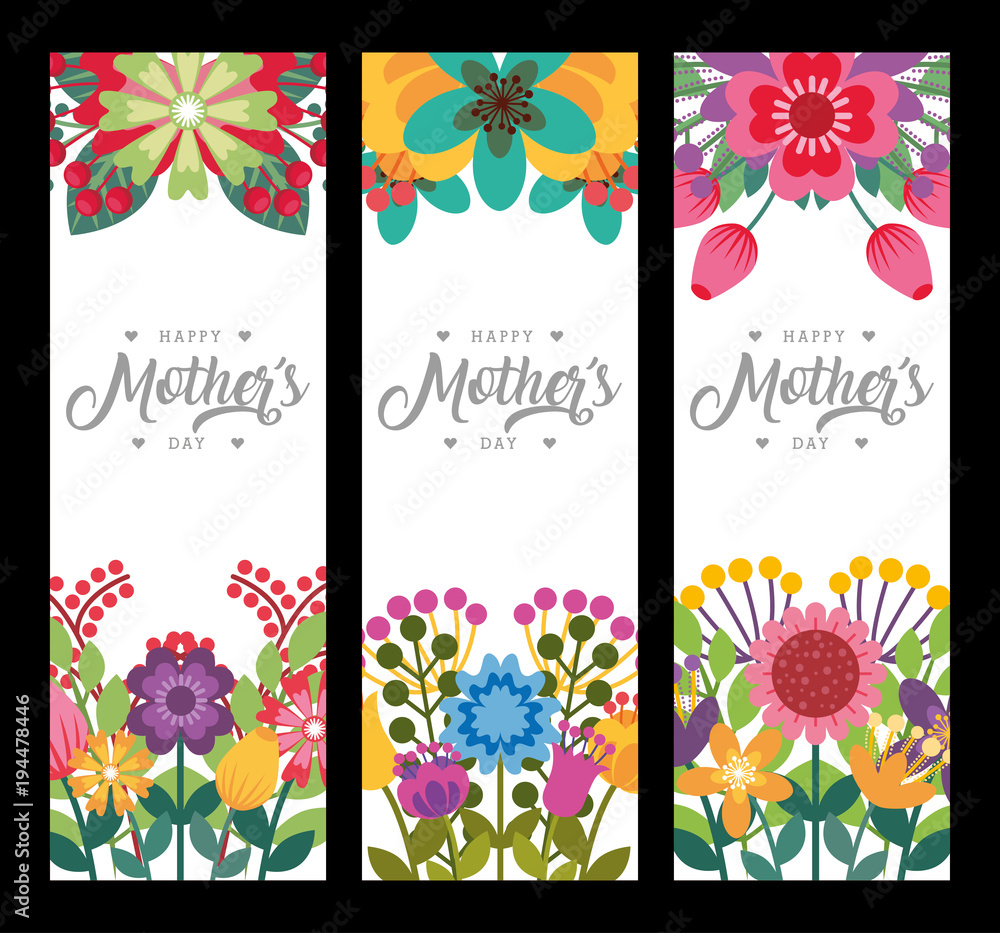 Obraz premium happy mothers day vertical banners delicate romantic flowers decoration vector illustration