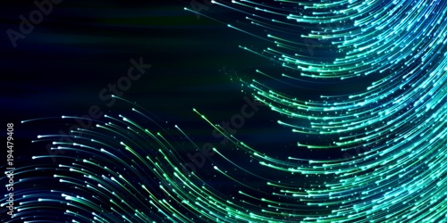 Wide-format header with flying swarm fireflies in night glowing tracks photo