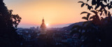 Town council hall tower morning sunrise scenic view, location Brasov city, Transylvania, Romania. Famous travel destination scenic summer colorful postcard.