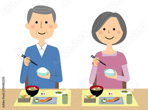 シニアカップル　食事