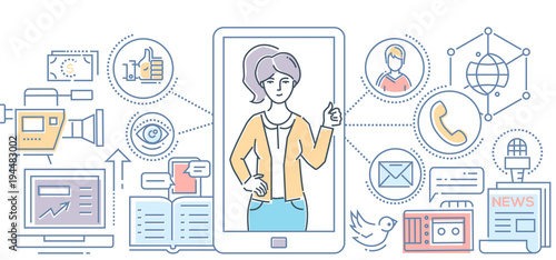 Social media - modern line design style illustration