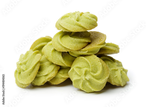 Matcha cookies isolated on white background