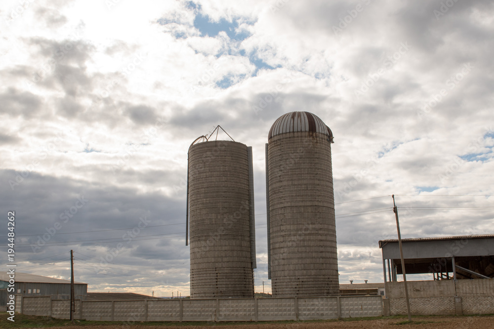 Silo tower on a cattle-breeding farm. The state farm supplies milk and meat to the entire Volgograd region.