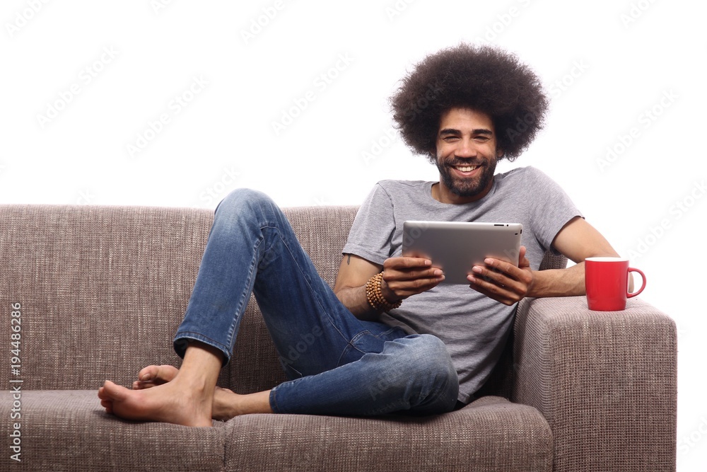 Afro man on the couch Afro man on the couch