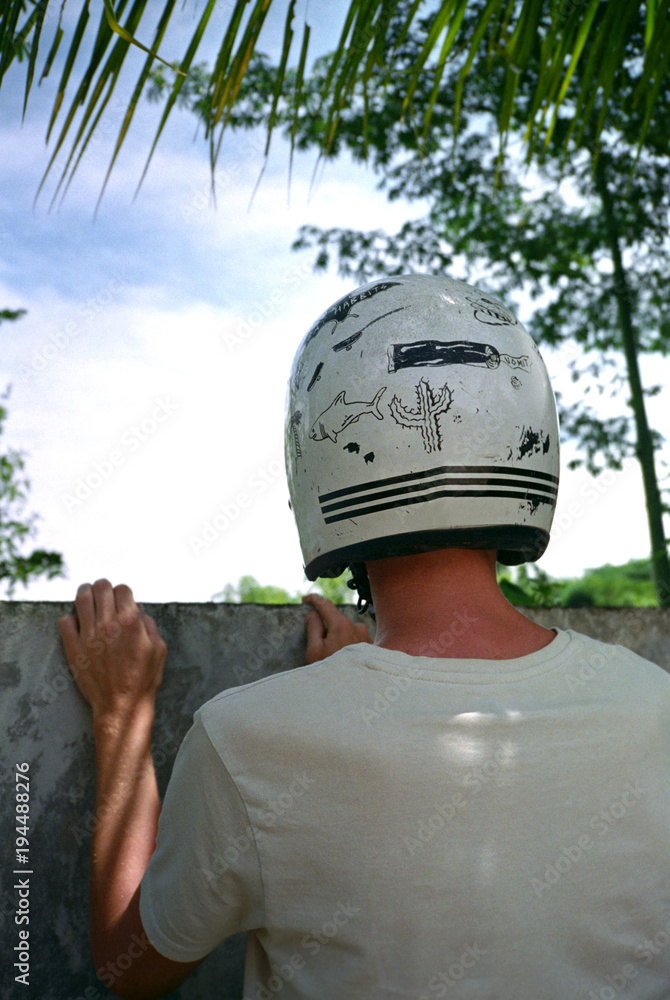 Motorbike helmet with DIY graphics Stock Photo | Adobe Stock