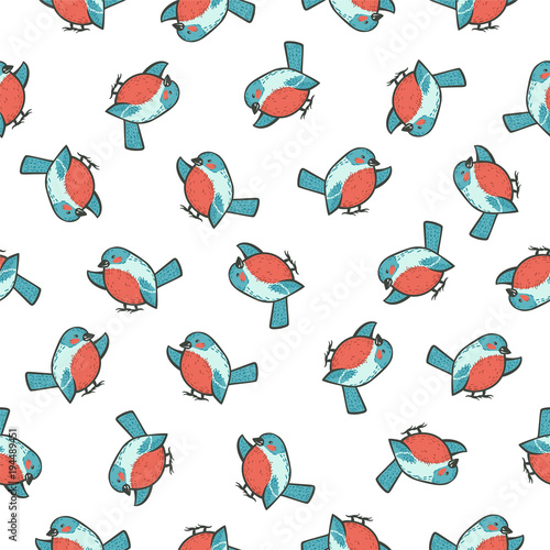 Seamless pattern - bullfinch bird.